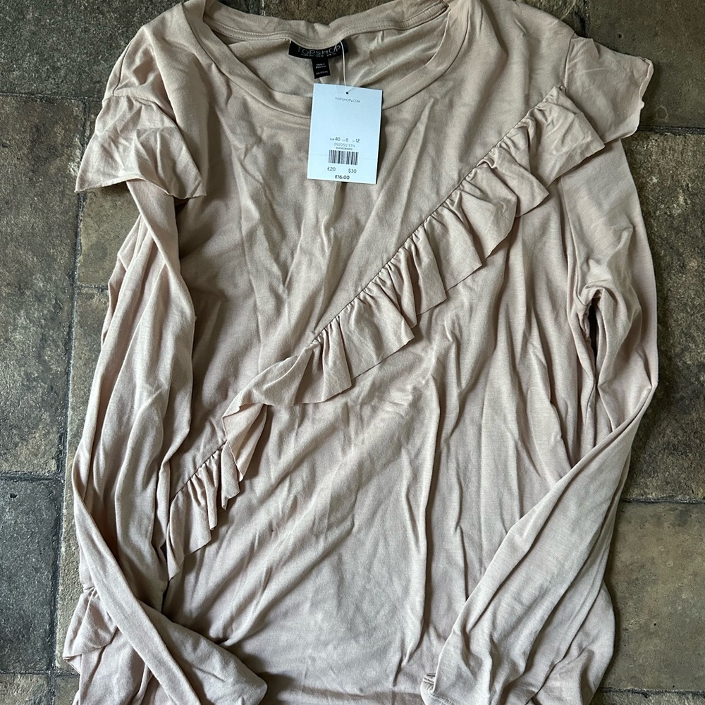 Topshop long sleeve ruffle tee